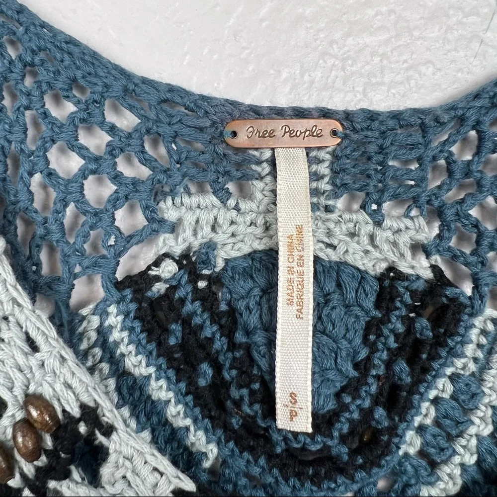 Free People Blue and Black Crochet Knit Tank Dress